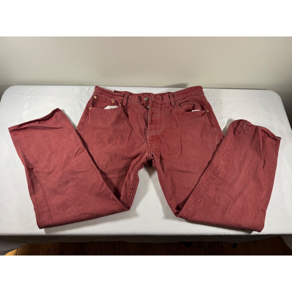 Levis 501 Original Fit Straight Leg Jeans Brick Red W40 L32 Mens